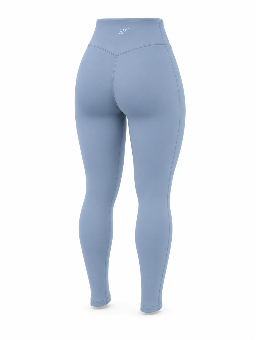 DUAL Leggings in Azure, a high waisted full length legging shown from the back