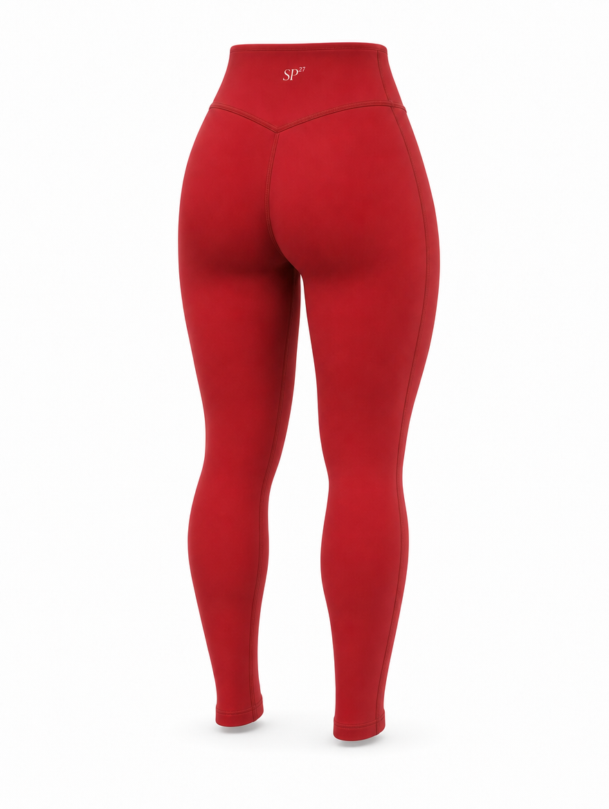DUAL Leggings in Garnet, a high waisted full length legging shown from the back