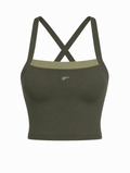 DUAL Top in Verde, a square neck crop tank with contrast binding at the neckline